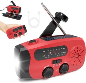 Notfall-Solarradio, Selbstbetriebenes Kurbelradio mit LED Taschenlampe, SOS-Alarm, AM/FM/WB, 2000mAh Akku, für Camping und Outdoo