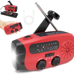 Notfall-Solarradio, Selbstbetriebenes Kurbelradio mit LED Taschenlampe, SOS-Alarm, AM/FM/WB, 2000mAh Akku, für Camping und Outdoo