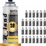 Roland Camping Butan Gaskartusche 227g – 28 Stück Gaskartuschen für Schweißbrenner Gaskocher, Lötbrenner & Heizung – Premium Qualität Butangas mit oder ohne Gasbrenner (28 Stück)