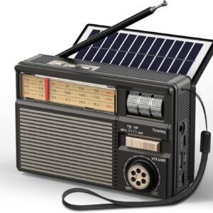 PRUNUS J-139 AM/FM/SW Solar Radio mit Akku 1800mAh, Weltempfänger Radio Exzellentem Empfang, Kofferradio mit Bluetooth 6.0 Unterstützt AUX/USB/TF-Karte Playback, Einfach Transistorradio für Senioren.