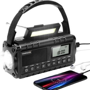 Outdoor Kurbelradio mit Solar & Handkurbel, 20.000 mAh Powerbank Notfallradio, Camping & Survival, AM/FM Radio mit LCD-Display, USB-C Laden, LED-Taschenlampe, Leselicht, SOS-Alarm