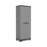 Keter Stilo Kunststoffschrank/Besenschrank, Utility, Dunkelgrau, Schwarz, Rot, 68 x 39 x 173 cm