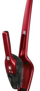 AEG Ergorapido 2in1 Akku Staubsauger, Beutellos, inkl. Tierhaardüse, ETM Testsieger, bis zu 45Min Laufzeit, Freistehend, 180° Drehgelenk, Bürstenreinigungsfunktion, LED-Frontlichter, Rot, CX7-2-45AN