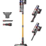 TVTAU Akku Staubsauger Kabellos 600W 50KPA 70Min Selbststehend mit Anti-Tangle-Bürste & LED-Display, 8-Fach Filtration, Wandhalterung, Für Tierhaare/Teppich/Hartböden/Auto