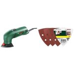 Bosch Deltaschleifer PDA 180 (im Karton) + 25tlg. Schleifblatt-Set verschiedene Materialien für Deltaschleifer (Körnung 60/120/240, 6 Löcher)