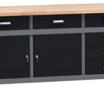 Küpper Werkbank 12179, 170x84x60 cm, 6 Schubladen, 2 Türen, 300 kg Traglast, 30 mm Massive Buchenarbeitsplatte (Schwarz, 170x84x60 cm)