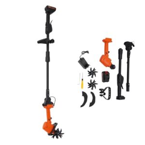 ROGONPDK Schnurlose Mini Bodenfräse, Elektrische Gartenfräse Batteriebetrieben mit Stiel, Leichte Elektrische Handhackmaschine mit 1 Akku, Mini-Motorhacke, Garten Geräte, Akku Bodenhacke