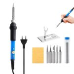 9 Pcs Lötkolben Set, 60W Lötkolben mit Temperatur Einstellbar 200-450°C 5 Lötspitzen Lötkolbenständer Lötset mit Schwamm Lötdraht Löt Lötset für Elektrische Arbeiten und Hausgebrauch Reparatur