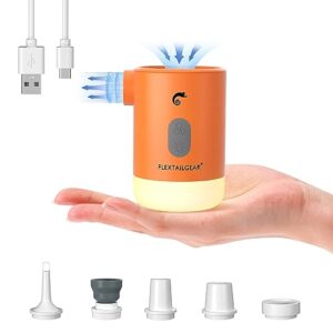 FLEXTAILGEAR Max Pump 2 Pro Elektrische Luftpumpe, tragbarer 4,5 kPa 3600 mAh wiederaufladbarer Akku-Inflator/Deflator mit einstellbarem Campinglicht, Luftmatratze, Schwimmring, Vakuumbeutel (Orange)