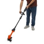 Kabellose Bodenfräse Elektrisch, 21V Akku Motorhacke mit 4 Klingen, 235 U/min, 10cm Arbeitsbreite & Tiefe, Leichte Gartenfräse für Graben, Jäten, Lockern (Schwarz+Orange)