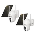 SEHMUA 2K Überwachungskamera Aussen Akku WLAN, 360° PTZ Kamera Überwachung Aussen Solar mit PIR-Erkennung 12 LEDs (500-Lumen), 2-Wege-Audio, Farbige Nachtsicht, IP66 Wasserdicht, 2 Stück