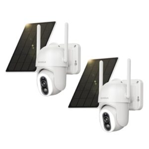 SEHMUA 2K Überwachungskamera Aussen Akku WLAN, 360° PTZ Kamera Überwachung Aussen Solar mit PIR-Erkennung 12 LEDs (500-Lumen), 2-Wege-Audio, Farbige Nachtsicht, IP66 Wasserdicht, 2 Stück