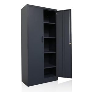 Ondis24 Aktenschrank, Mehrzweckschrank, Schloss, verstellbare Ablagen, Stabil, belastbar, Doppeltüren mit Türmagnet und Griffen Robust, werkzeugschrank, Büro, Werkstatt, Garage (Anthrazit, 170)