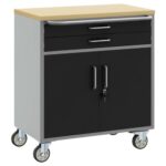 vidaXL Werkbank mit Schubladen Schwarz und Grau 75 x 45 x 85 cm, Werkbank, Industrielle Werkstation mit Schubladen, viel Stauraum, Werkzeugstation, vielseitige Arbeitsfläche