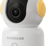 AKINGUAR 2K 3MP WLAN Überwachungskamera Innen, 2,4/5GHz WiFi IP Kamera 355° PT Kamera mit Automatische Verfolgung, 2-Wege-Audio, One-Touch Call, IR-Nachtsicht,für Babys/Haustiere, Gelb