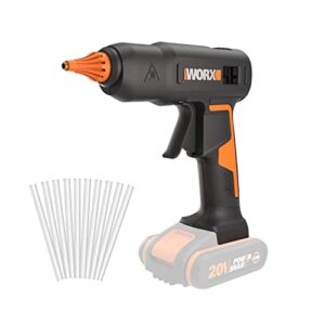 WORX WX045.9 Akku-Heißklebepistole 20V, 60W, MAX 200℃, Anti-Tropf, ideal für Heimwerker, Möbelmontage, Hausreparatur, mit 10*Klebesticks, ohne Akku & Ladegerät, PowerShare kompatibel