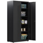 Aktenschrank, Mehrzweckschrank, Stahl-Aufbewahrungsschrank, Werkstattschrank, 180 x 80 x 40 cm, Schwarz