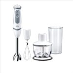 Braun Household Stabmixer MQ 5235WH Stabmixer – MultiQuick 5 Vario Pürierstab mit Edelstahl Mixfuß, 1000 Watt, inkl. 3-teiligem Zubehör-Set, weiß/grau [Energieklasse A]