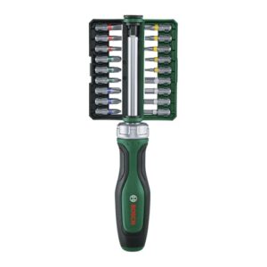 Bosch Bit-Ratschenschraubendreher Set, 19-tlg. (Ratschenschraubendreher mit hohem Drehmoment bis 36 Nm; Getriebe mit 36 Zähnen; magnetischer Bithalter; 18x Bits S2-Stahl; Softgrip; Aufbewahrungsclip)