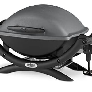 Weber Q 1400 Elektrogrill/Tragbarer Stadtgrill, Porzellanemaillierter Gusseisenrost, Schnellheizelement, 43 x 32 cm Grillfläche, Abnehmbare Auffangschale, 1,8 m Netzkabel, Schwarz