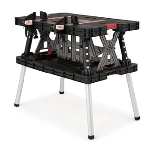 Keter Werkzeugbank faltbar Master Pro Serie Folding Work Table, Kunststoff, bis 450kg belastbar, inklusive Zwei 30cm Klemmen, wetterfest, Maße: 91x55,5x75,5cm