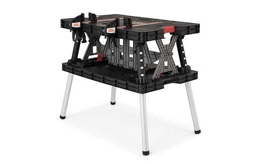 Keter Werkzeugbank faltbar Master Pro Serie Folding Work Table, Kunststoff, bis 450kg belastbar, inklusive Zwei 30cm Klemmen, wetterfest, Maße: 91x55,5x75,5cm