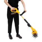 Elektrisch Motorhacke Akku Gartenhacke Einstellbare Länge Bodenfräse Gartenfräse mit Batterie, 10cm Arbeitsbreite, 17cm Arbeitstiefe