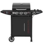 Royal Gourmet Gasgrill 3+1 Brenner Grillwagen mit 11,5 kW, Campinggrill mit Seitenbrenner, Outdoor Gas Grill inkl. Haken, Unterschrank für Balkon, Party Schwarz