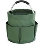 Maximex Gartenwerkzeugtasche mit 6 Außentaschen, 16 l Hauptfach, stabiler Garten Organizer aus wasserabweisendem Polyester mit Aluminiumrahmen, gepolsterter Tragegriff, faltbar, Ø 28 x 26,5 cm, Grün