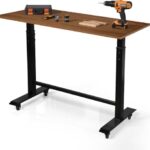 POWSTR Verstellbare Werkbank mit 360° Feststellbaren Rollen, EIN 81,3 cm - 106,7 cm Höhenverstellbarer Arbeitstisch mit 6 Ebenen, Geeignet für Garagen, Werkstätten, Büros und Zuhause