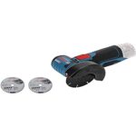 Bosch Professional 12V System Akku Winkelschleifer GWS 12V-76 (inkl. 1x Hartmetall-Trennscheibe, 1x Carbide Multi Wheel, 76 x 10 mm, 2x Inox-Trennscheibe, Schutzhaube, Einlage, ohne Akku/ Ladegerät)