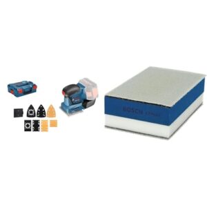 Bosch Professional 18V System Akku Schwingschleifer GSS 18V-10 (Schwingkreis-Ø: 1,6 mm, 3 Platten unterschiedliche Formate, ohne Akkus & Ladegerät, in L-BOXX) + 1x Expert Dual Density Handschleifblock