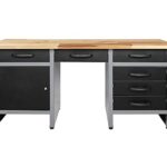 Ondis24 Werkbank 160 cm breit mit 6 kugelgelagerten Schubladen und Sitzplatzöffnung in der Mitte, Staufach mit großer abschließbarer Tür, Werktisch Montagewerkbank Werkstatttisch