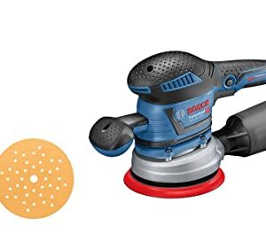 Bosch Professional Exzenterschleifer GEX 40-150 (inkl. Zusatzhandgriff, Staubbox, Schleifteller-⌀ 150mm, Schleifblatt C470 für Holz, Absaug-Adapter)