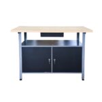 Werkbank aus Metall mit 30 mm Sperrholzplatte, verschließbaren Türen und Schublade, Maße (BxTxH): 120 x 85 x 60 cm