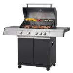 Tarrington House BBQ Gas-Grill PAXTON, 4-Brenner-Gasgrill mit Seitenbrenner, schwarz, Warmhaltegitter, 11kg Gasflasche für Outdoor, Balkon, Camping