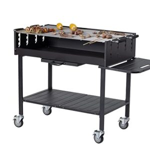 METRO PROFESSIONAL Deluxe Holzkohle Grillwagen, 137 x 68 x 94 cm, Schutzhülle und Ablagetisch, Stahl/Edelstahl, schwarz