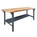 Steinbock Werkbank mit Ablageboden | 500 kg Tragkraft | HxBxT 85 x 150 x 75 cm | Anthrazitgrau | 5 cm Starke Massivholz-Arbeitsplatte | stabiles Stahlgestell | Made in EU | Profi-Werktisch