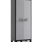 Keter Titan Kunststoffschrank, hoch, schwarz/grau, 80 x 44 x 182 cm, inkl. 4 Einlegeböden mit je 30kg Tragkraft, für drinnen und draußen, UV- und wasserbeständig, aus 70% recycelten Materialien