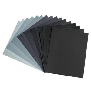 Schleifpapier Set, Schmirgelpapier Fein 5000 3000 2500 2000 1500 1200 1000 800 Nass und Trocken Sandpaper für Auto, Holzmöbel, Metall, Stein, Lack, Glas, 23 x 28 cm (16 Stück）