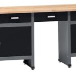 Küpper Werkstatt Werkbank 12289, 6 Schubladen, 2 Türen, 300 kg Traglast, 30 mm Massive Buchenarbeitsplatte (Schwarz, 240x84x60 cm)