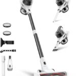 Maircle Akku Staubsauger, 30000Pa/55 Min Akkustaubsauger mit Selbststehende, Leichter Stabstaubsauger kabellos wiederaufladbar mit grünem Licht, Ideal für Hartböden, Teppiche, Tierhaare (Weiß)