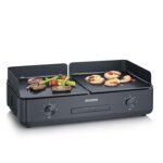 SEVERIN Tischgrill Plancha SUAVE, mit 2 keramikbeschichteten Grillflächen, Elektrogrill mit 5 unabhängig regelbaren Stufen je Seite, einstellbar bis zu 240°C, 2.200 W, schwarz, PG 8569