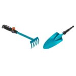 Gardena combisystem-Kleingeräte Set: Set bestehend aus Blumenkelle und Blumenrechen für müheloses EIN- und Umpflanzen in Beeten und Blumenkästen, inkl. combisystem-Kleingeräte Griff (17354-60)