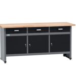 Küpper Werkbank 12159, 170x84x60 cm, 3 Schubladen, 3 Türen, 300 kg Traglast, 30 mm Massive Buchenarbeitsplatte (Schwarz, 170x84x60)