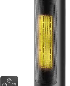 Heizlüfter Energiesparend, 2000W PTC Keramik Heizlüfter, 36dB Leise, Thermostat, 70° Oszillation, 12H Timer, Überhitzungs-Kippschutz, Elektroheizung für Innenräume, 60cm, Schwarz,1 Pack+3 Modi