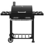Royal Gourmet Holzkohlegrill Grillwagen mit klappbaren Seitenablagen, Smoker Standgrill mit Decekl, Thermometer, Kohlegrill Schwarz