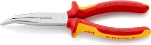 KNIPEX Flachrundzange mit Schneide (Storchschnabelzange) verchromt isoliert mit Mehrkomponenten-Hüllen, VDE-geprüft 200 mm, 26 26 200