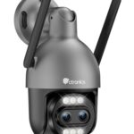 Ctronics [10X Hybrid Zoom 4K Überwachungskamera Aussen Dual-Lens, Metal WLAN Kamera 2,4/5GHz, Auto Track/Personen/Fahrzeug/Tiererkennung, FTP&NVR, 256GB TF/Cloud/PC, Farbnachtsicht, IP66 (Grey)