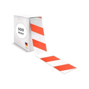 blizz-z Profi-Absperrband rot-weiß gestreift | 500 m x 75 mm | PE-Flatterband (nicht klebend) in Abrollkarton | für Baustellenabsperrungen, Gefahrenbereiche, Veranstaltungen, Events